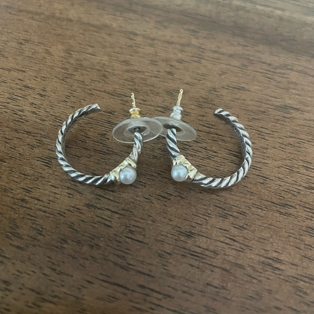 David Yurman Pearl Cable Hoop Earrings
